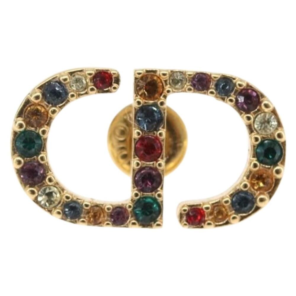 Dior Rhinestone Earrings Metal Gold Tone